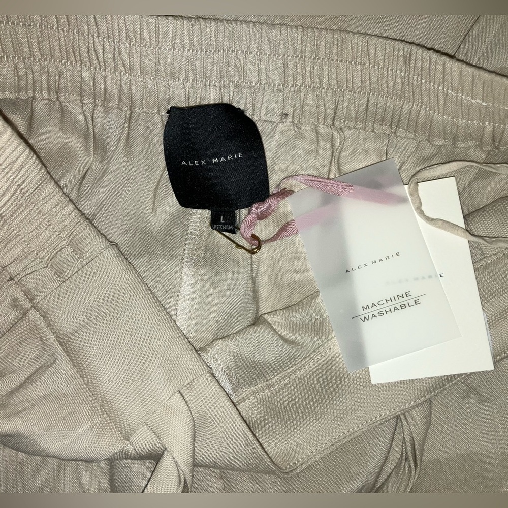 Alex Marie NEW linen pants Wide Leg Tie Front Pull On women's Size L Oat Beige - Picture 4 of 7